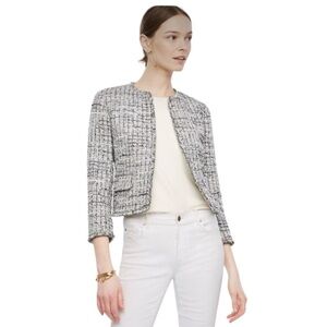 NWT Ann Taylor Grid Fringe Tweed Open Jacket - Size 12